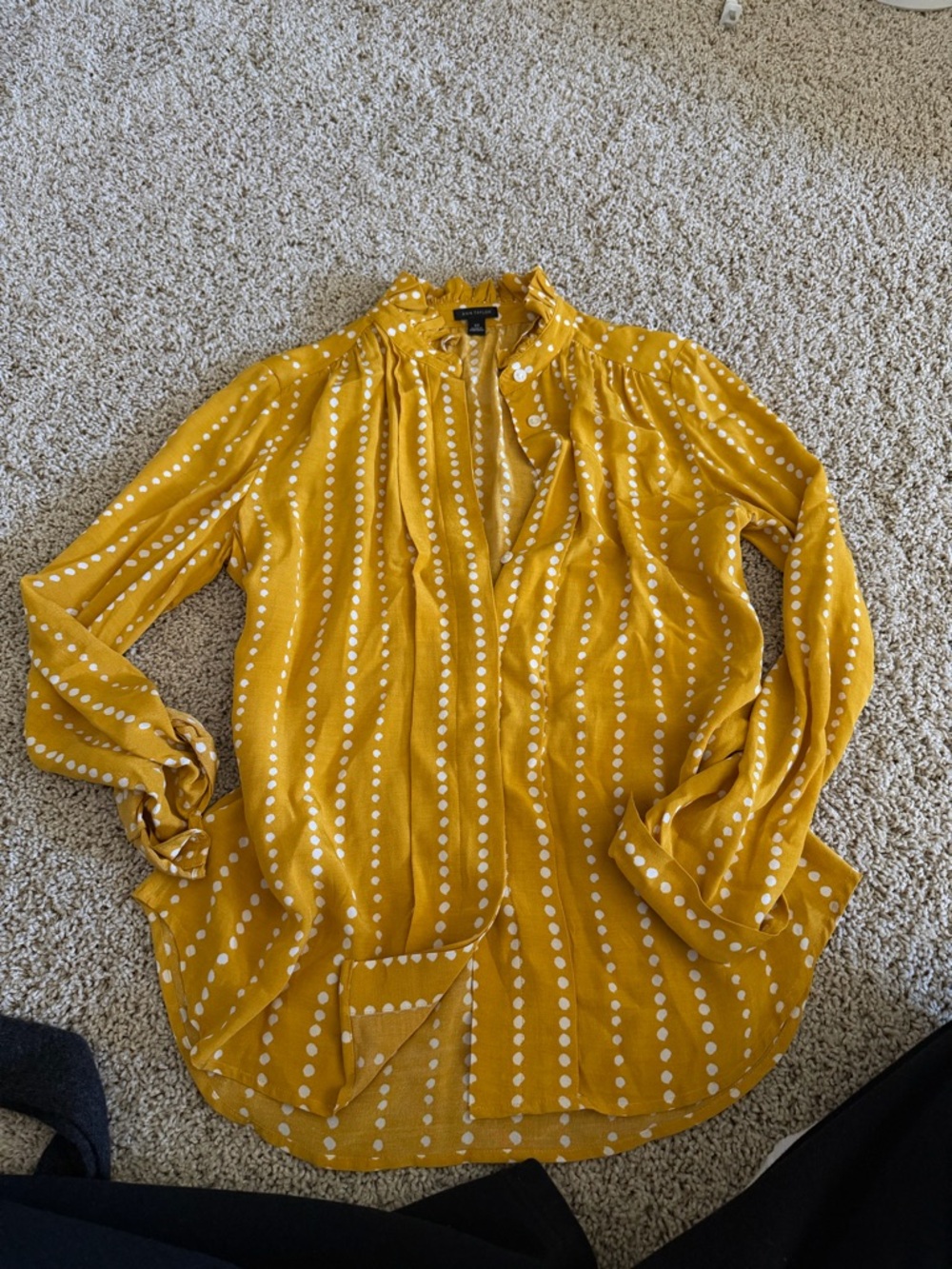 Ann Taylor Mustard Yellow Polka Dot Ruffle Blouse